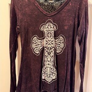 Women's Purple Long Sleeve Top with Cross Design